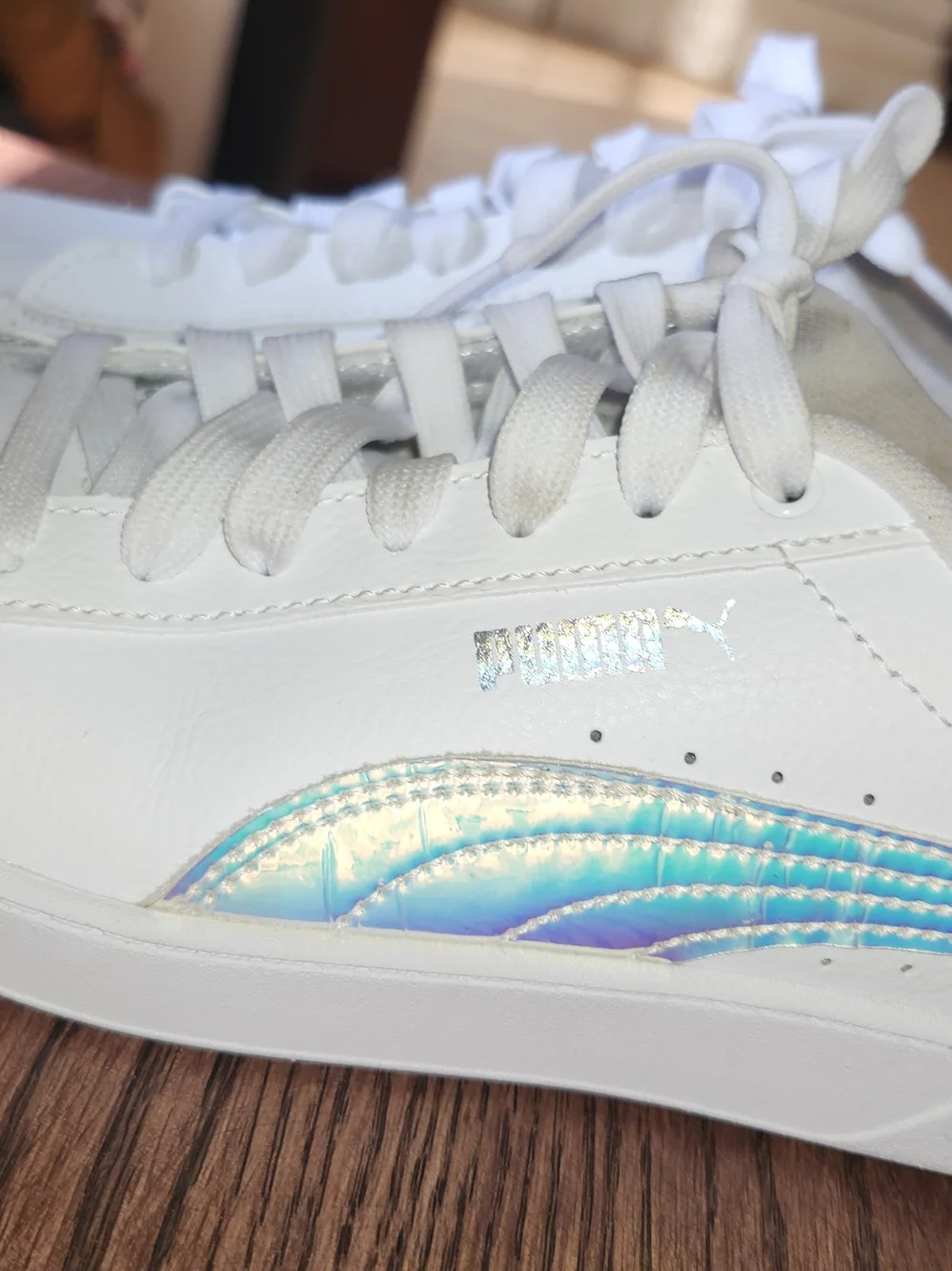 Puma White Sneakers with Iridescent Teal-Purple Formstrip
